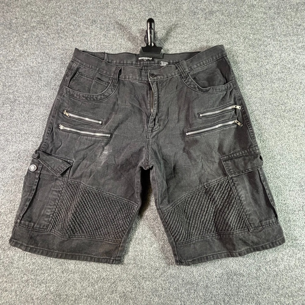 Diamond Stash Bermuda Shorts Mens 44 Black Cotton Cargo Streetwear Y2K Denim